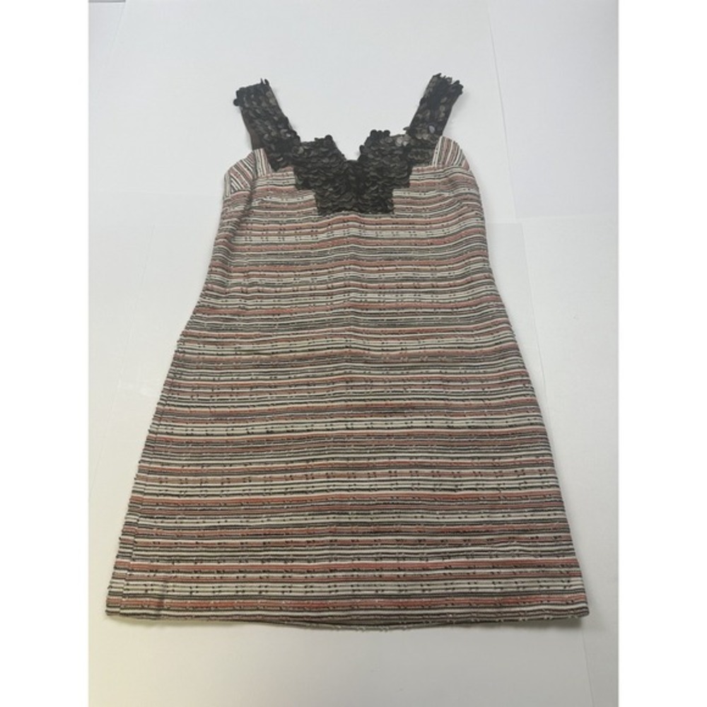 Vintage Milly of New York Tweed Stripe Textured‎ Embelished Mini Dress Size 4